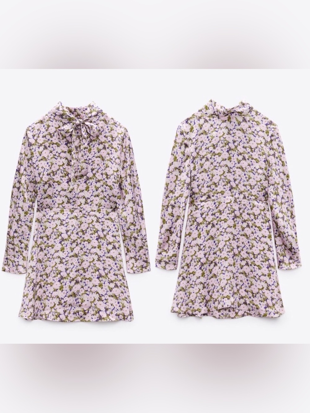 Zara Pink Floral Satin Mini Dress with Green Accents Sz XS - Picture 5 of 13